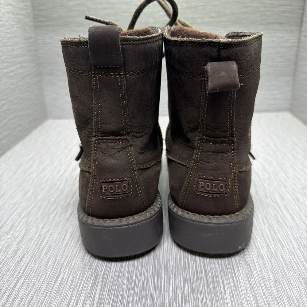 Polo Ralph Lauren‎ Boys Boots Brown Leather Polo Bear Lace Up Youth Size 3